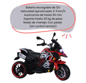 Montable Moto Eléctrica Infantil R1250 Negra Con Luces LED, Sonidos, USB y Bluetooth