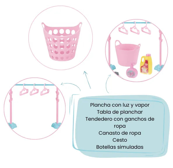 Set de Plancha Infantil Con Luz Y Vapor, Tabla de Planchado Y Accesorios Realistas