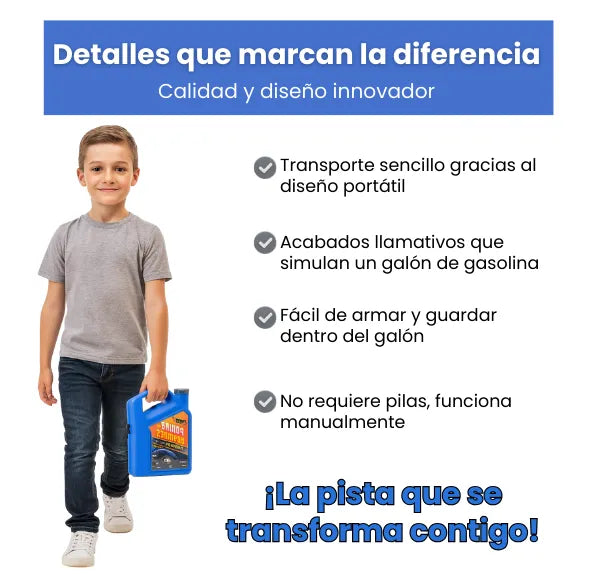 Pista de Carros Maletín Galón de Gasolina Infantil 2 en 1 Incluye 6 Carros Metálicos