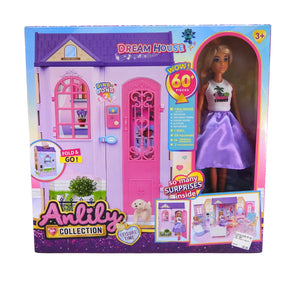Casa de Muñecas Tipo Maleta con Muñeca y 60 Accesorios Para Niñas