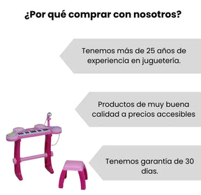Piano Infantil con Micrófono, Silla, Luces, Sonidos Y Conexión MP3