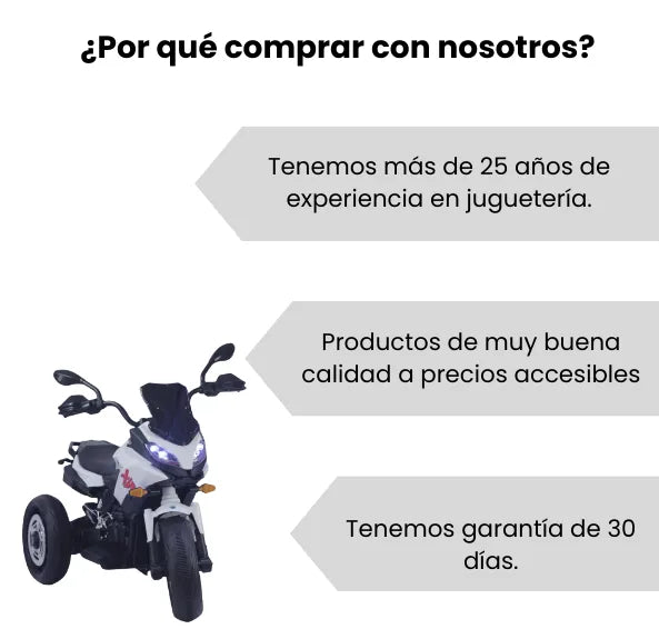 Montable Moto HD Infantil 3 Ruedas Con Luces LED, Sonidos, Bluetooth, USB Y Micrófono