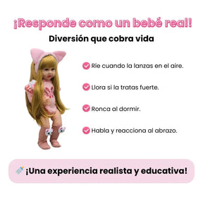 Muñeca Reborn Bebé Realista con Funciones Interactivas Habla, Llora y Ronca Mas Accesorios