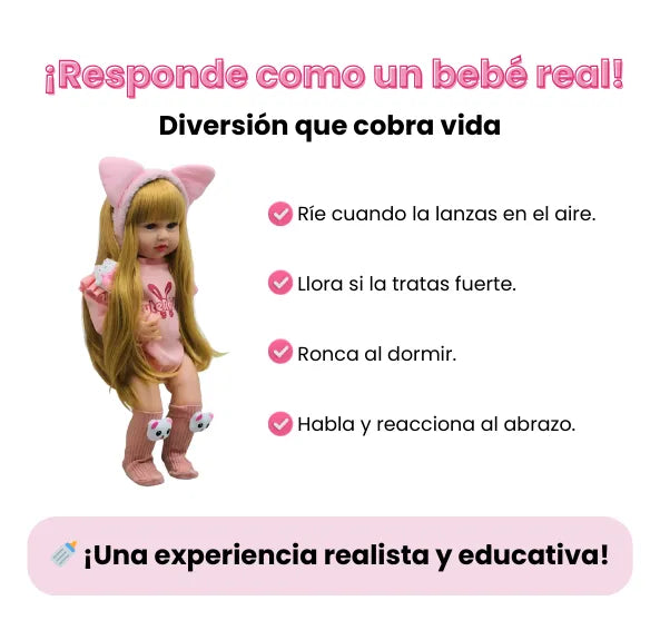 Muñeca Reborn Bebé Realista con Funciones Interactivas Habla, Llora y Ronca Mas Accesorios