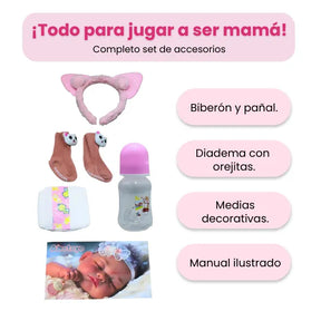 Muñeca Reborn Bebé Realista con Funciones Interactivas Habla, Llora y Ronca Mas Accesorios