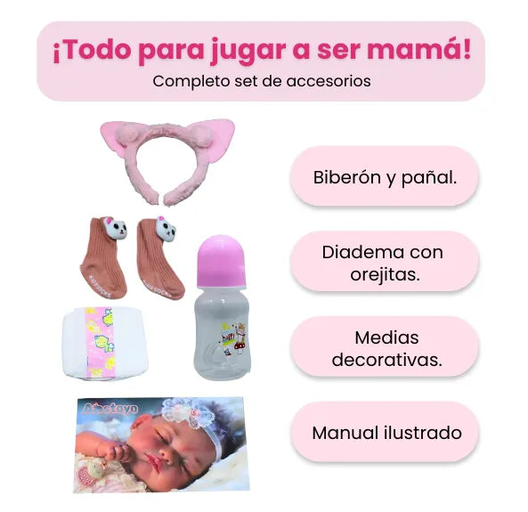 Muñeca Reborn Bebé Realista con Funciones Interactivas Habla, Llora y Ronca Mas Accesorios