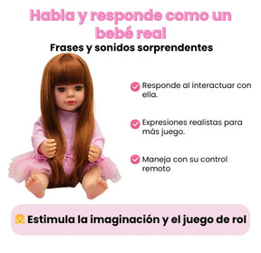 Muñeca Bebé Real Gestos Grande 55 cm Interactiva Habla, Canta, Mueve Cabeza, Boca y Manos