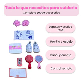 Muñeca Bebé Real Gestos Grande 55 cm Interactiva Habla, Canta, Mueve Cabeza, Boca y Manos