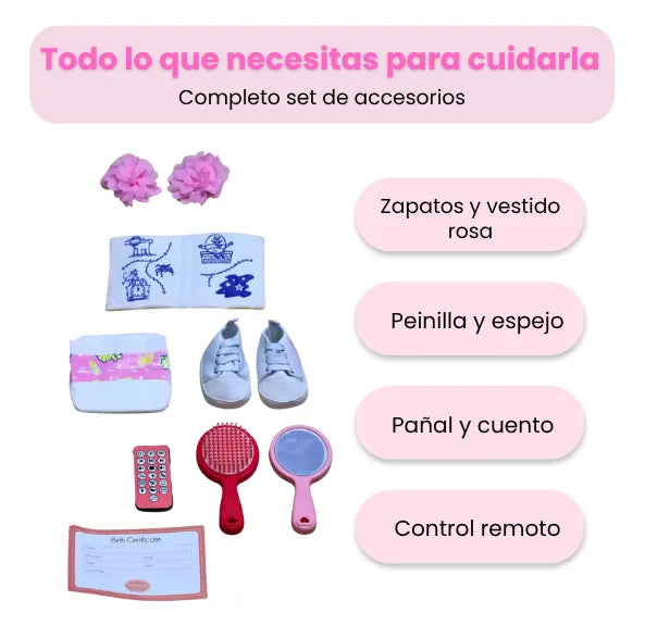 Muñeca Bebé Real Gestos Grande 55 cm Interactiva Habla, Canta, Mueve Cabeza, Boca y Manos