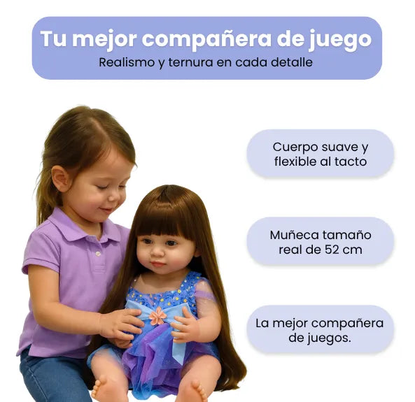 Muñeca Bebé Realista Latina 55 cm con Cabello Largo Peinable y Accesorios
