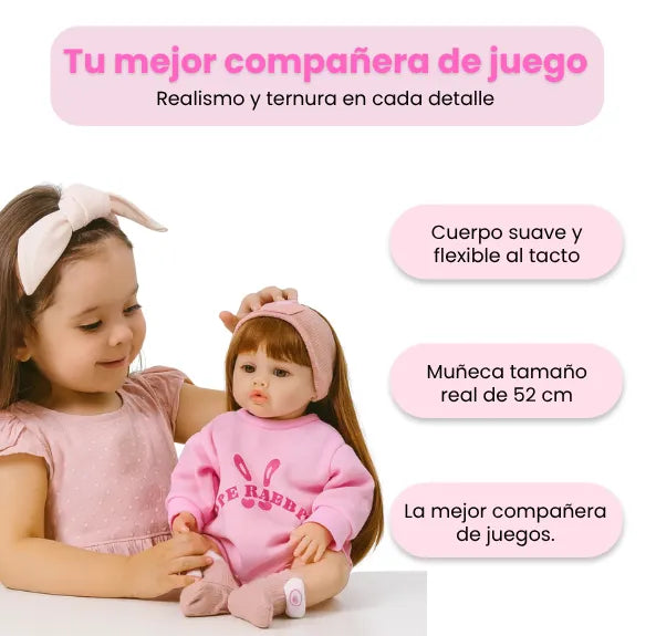Muñeca Bebé Realista Latina 55 cm con Cabello Largo Peinable y Accesorios