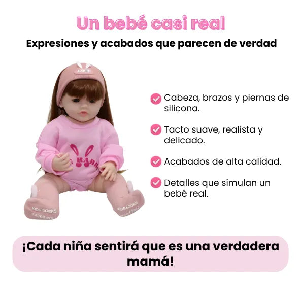 Muñeca Bebé Realista Latina 55 cm con Cabello Largo Peinable y Accesorios