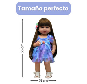Muñeca Bebé Realista Latina 55 cm con Cabello Largo Peinable y Accesorios