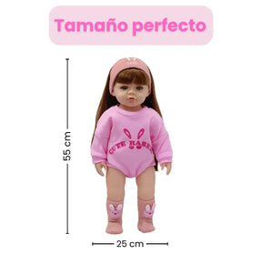Muñeca Bebé Realista Latina 55 cm con Cabello Largo Peinable y Accesorios