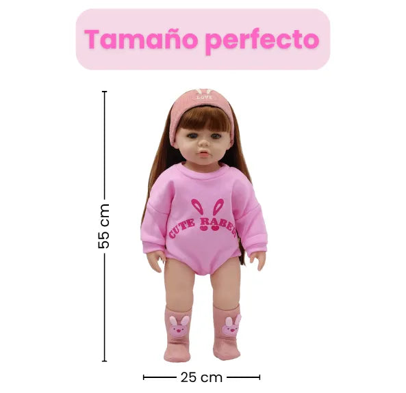Muñeca Bebé Realista Latina 55 cm con Cabello Largo Peinable y Accesorios