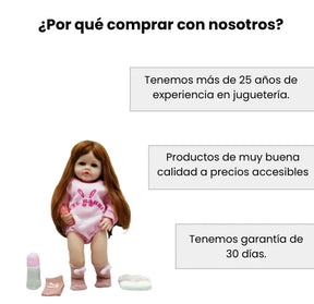 Muñeca Bebé Realista Latina 55 cm con Cabello Largo Peinable y Accesorios