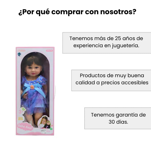 Muñeca Bebé Realista Latina 55 cm con Cabello Largo Peinable y Accesorios