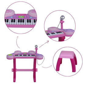 Piano Infantil con Micrófono, Silla, Luces, Sonidos Y Conexión MP3