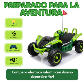 Carro Montable Buggy Eléctrico Infantil Control Remoto, Bluetooth, Luces LED