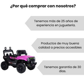 Montable Campero Mediano Para Niña Con Control Remoto, Bluetooth, Luces LED Y Sonidos