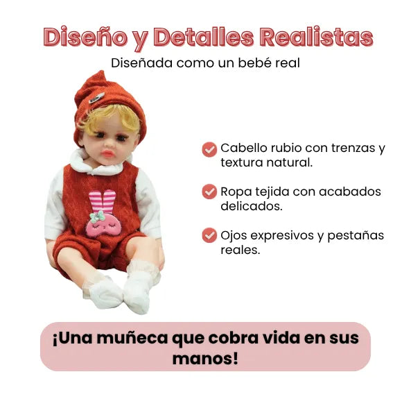 Muñeca Reborn de Silicona Con Sonidos Peinable con Tetero y Chupete