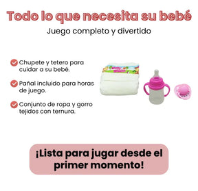 Muñeca Reborn de Silicona Con Sonidos Peinable con Tetero y Chupete