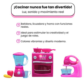 Set De Cocina Infantil Grande 3 En 1 Con Luces Y Sonidos Para Niñas
