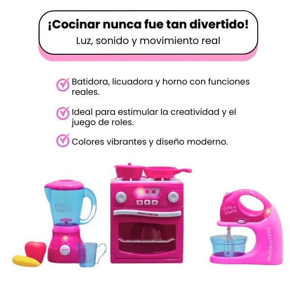 Set De Cocina Infantil Grande 3 En 1 Con Luces Y Sonidos Para Niñas