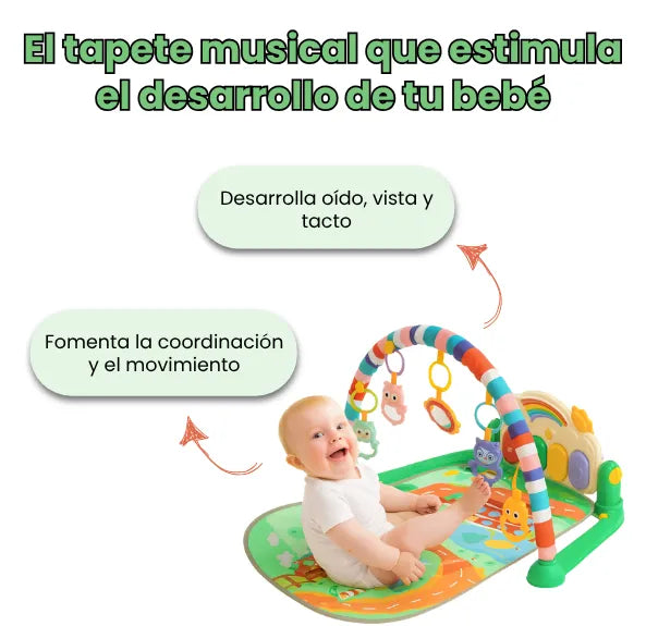 Tapete Gimnasio Musical Pequeño para Bebé con Piano, Sonidos, Luces y Juguetes Colgantes