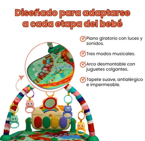 Tapete Gimnasio Musical Pequeño para Bebé con Piano, Sonidos, Luces y Juguetes Colgantes