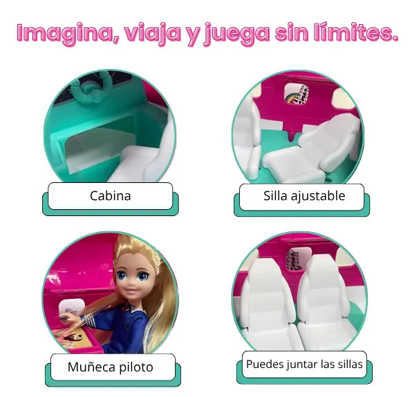 Avión Con Muñeca Piloto Mas Accesorios Interactivos Para Niñas