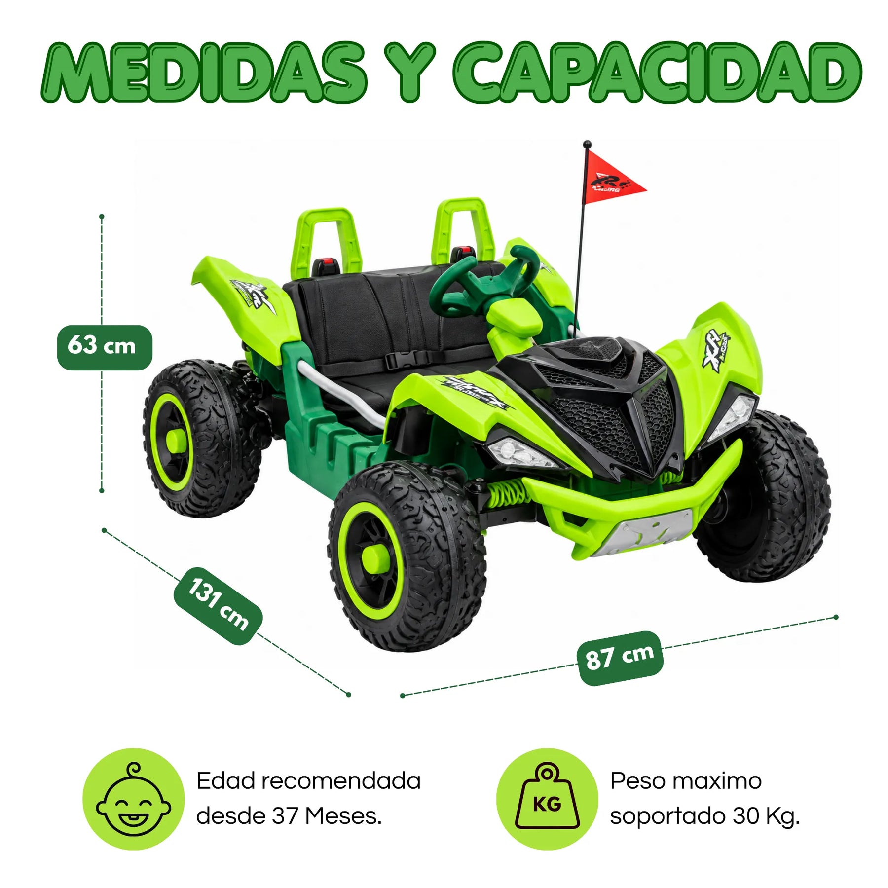 Carro Montable Buggy Eléctrico Infantil Control Remoto, Bluetooth, Luces LED