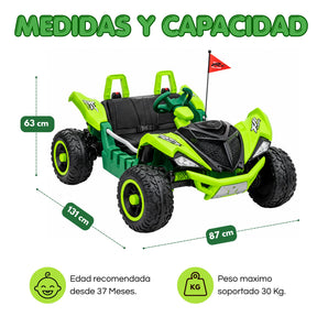 Carro Montable Buggy Eléctrico Infantil Control Remoto, Bluetooth, Luces LED