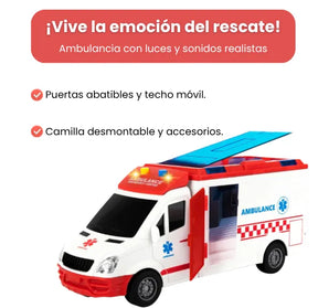 Ambulancia De Juguete Fricción Con Luces y Sonidos Mas Camilla Extraíble