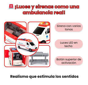 Ambulancia De Juguete Fricción Con Luces y Sonidos Mas Camilla Extraíble