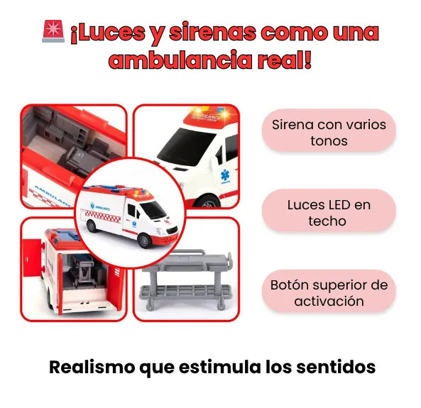 Ambulancia De Juguete Fricción Con Luces y Sonidos Mas Camilla Extraíble