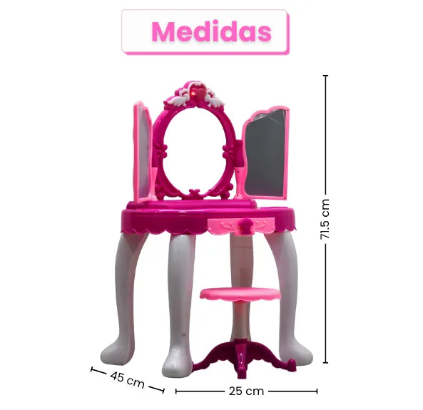 Tocador Para Niña Con Luz Sonido Silla Y Accesorios