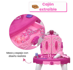 Tocador Para Niña Con Luz Sonido Silla Y Accesorios