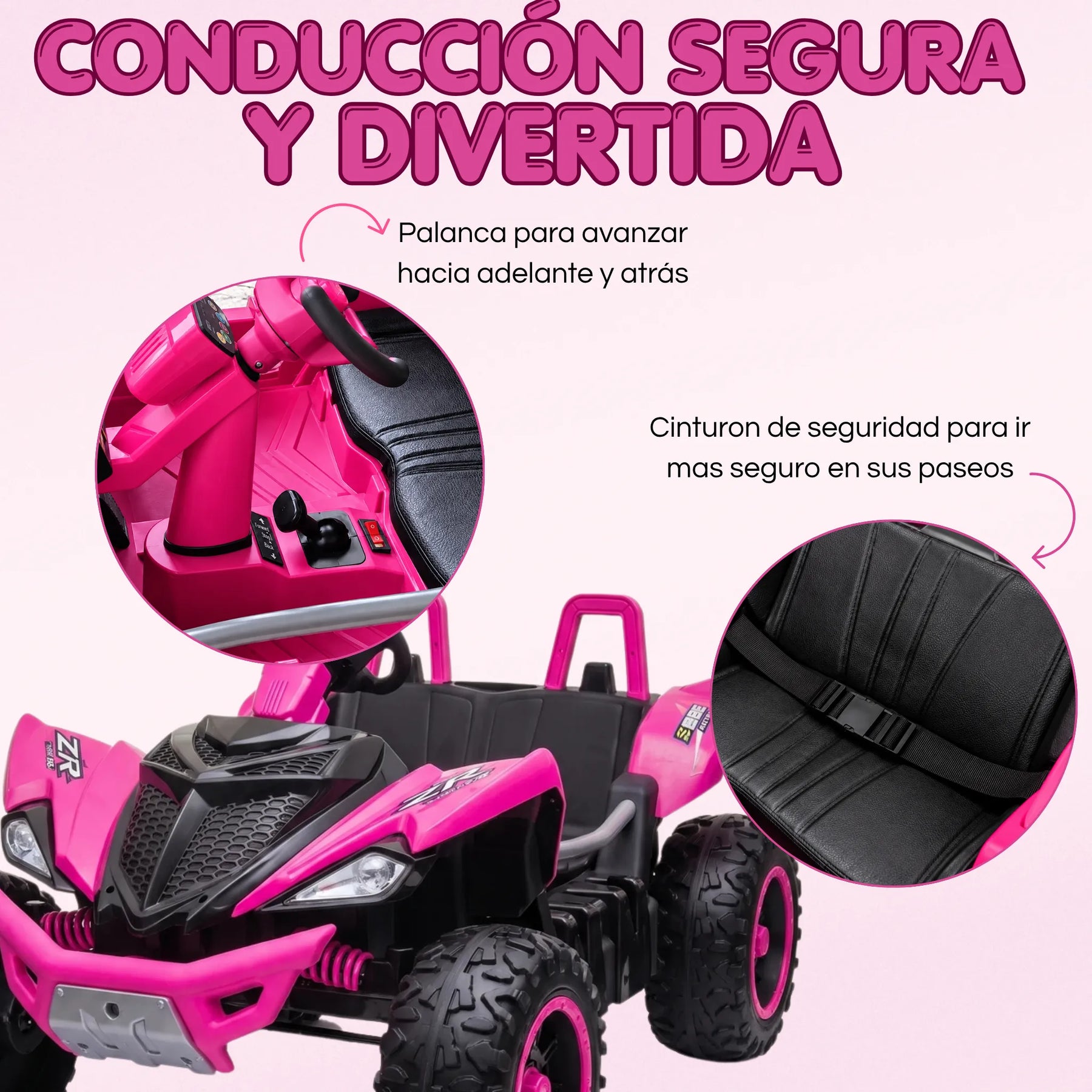 Carro Montable Buggy Eléctrico Infantil Control Remoto, Bluetooth, Luces LED