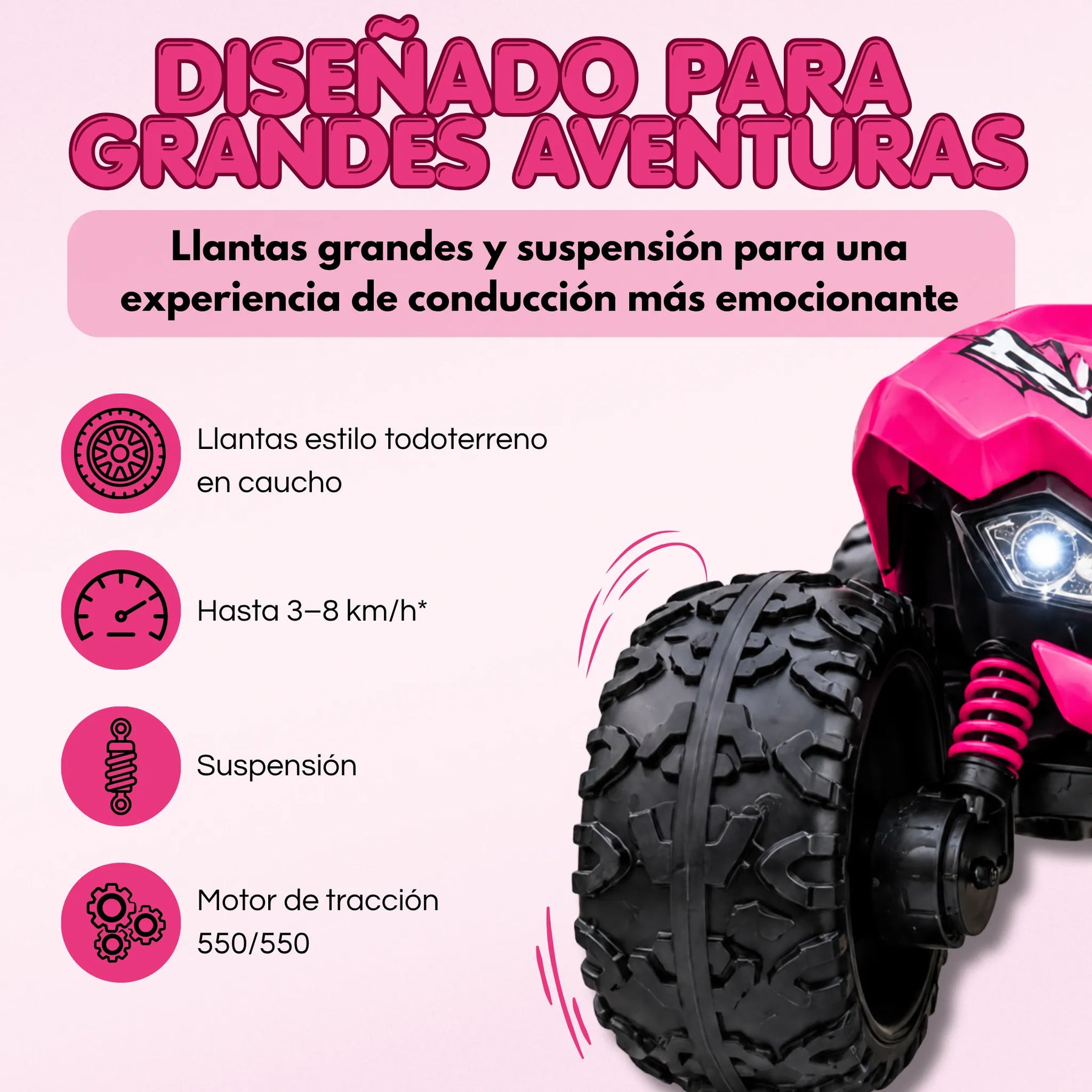 Carro Montable Buggy Eléctrico Infantil Control Remoto, Bluetooth, Luces LED