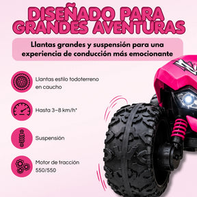 Carro Montable Buggy Eléctrico Infantil Control Remoto, Bluetooth, Luces LED