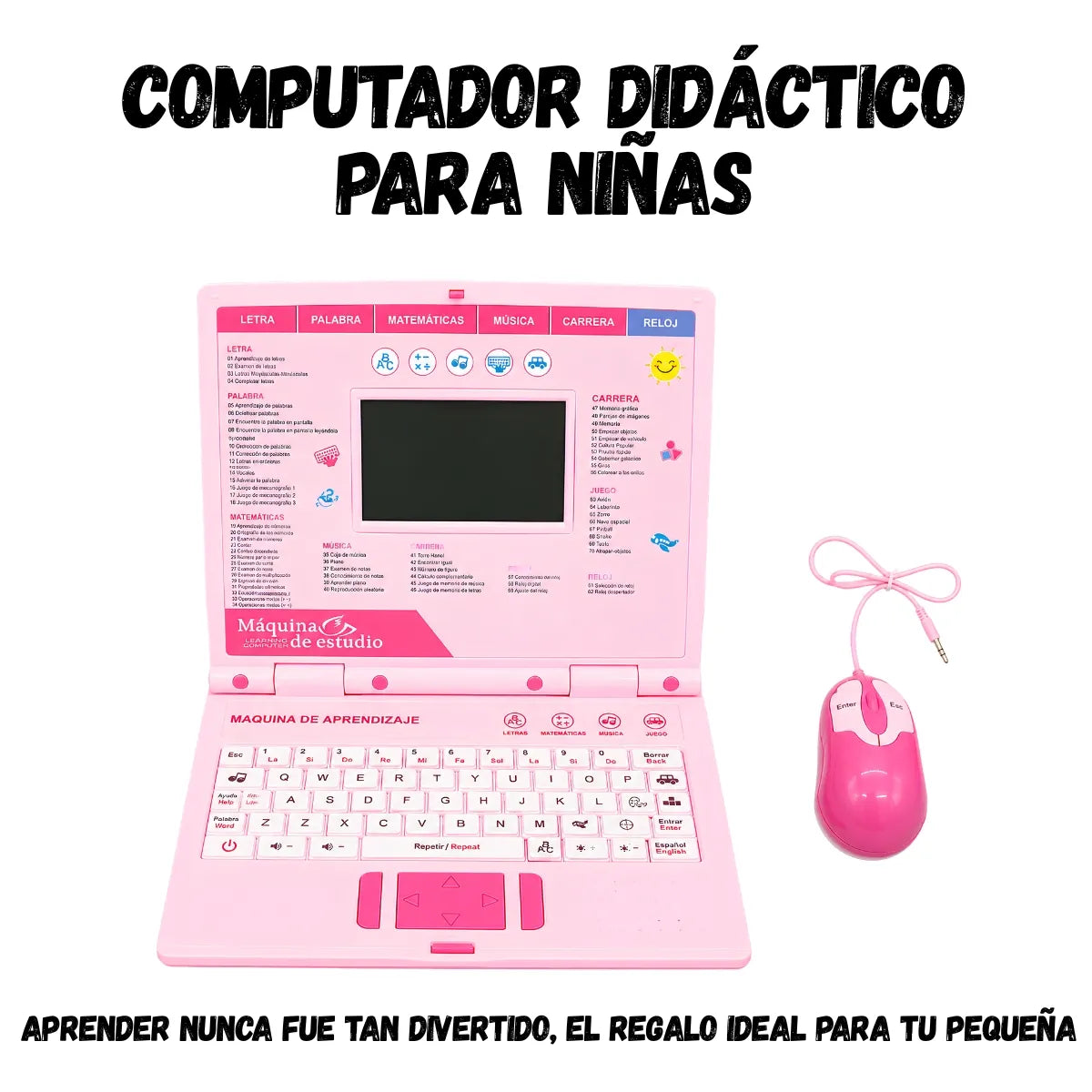 Computador Didactico Juguete Con 130 Funciones De Niña Rosado