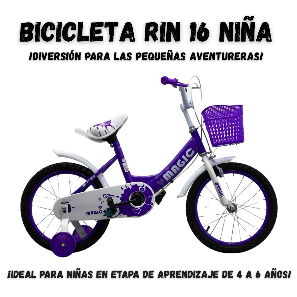 Bicicleta Infantil Rin 16 Para Niña Con Llantas Auxiliares