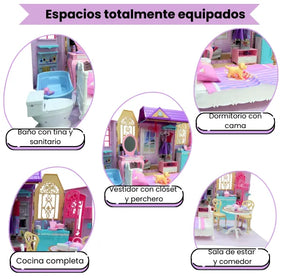 Casa de Muñecas Tipo Maleta con Muñeca y 60 Accesorios Para Niñas