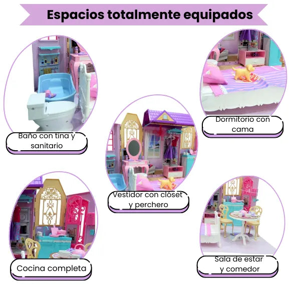 Casa de Muñecas Tipo Maleta con Muñeca y 60 Accesorios Para Niñas