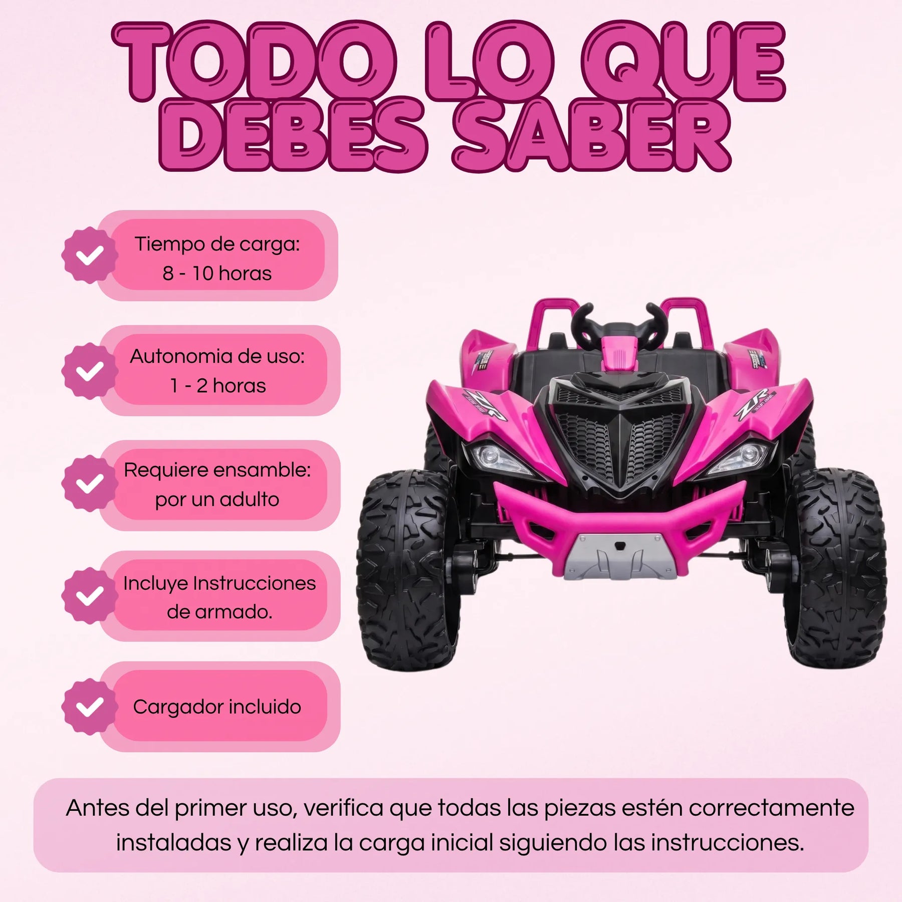 Carro Montable Buggy Eléctrico Infantil Control Remoto, Bluetooth, Luces LED