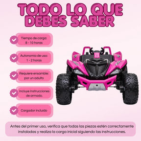 Carro Montable Buggy Eléctrico Infantil Control Remoto, Bluetooth, Luces LED