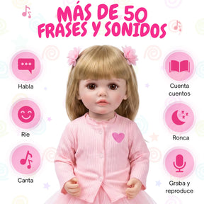 Muñeca Bebé Real Gestos Grande 55 cm Interactiva Habla, Canta, Mueve Cabeza, Boca y Manos