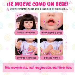 Muñeca Bebé Real Gestos Grande 55 cm Interactiva Habla, Canta, Mueve Cabeza, Boca y Manos