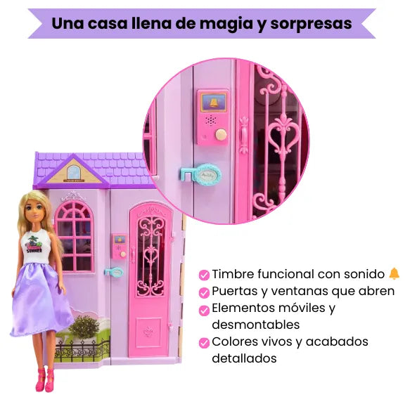Casa de Muñecas Tipo Maleta con Muñeca y 60 Accesorios Para Niñas